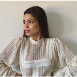 Zara Knit Romantic Top with High Neck - Size M